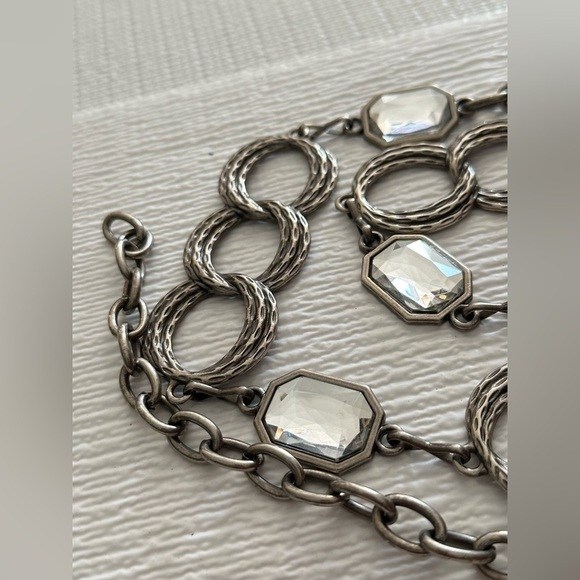 Women’s Chain Belt Hip & Waist Square Rhinestones Modern Metal Links Silvertone - Picture 2 of 7